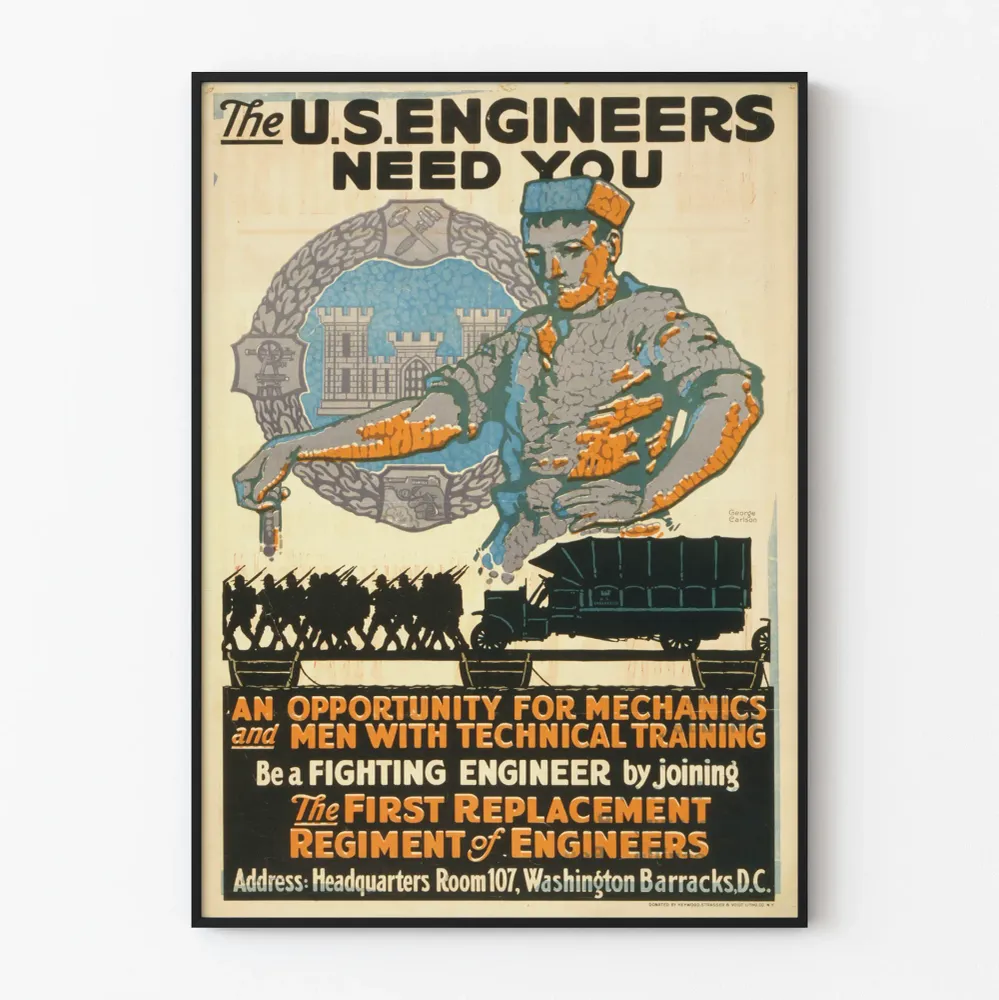 Yhdysvaltain insinöörien rekrytointijuliste - Vintage sotilasposter